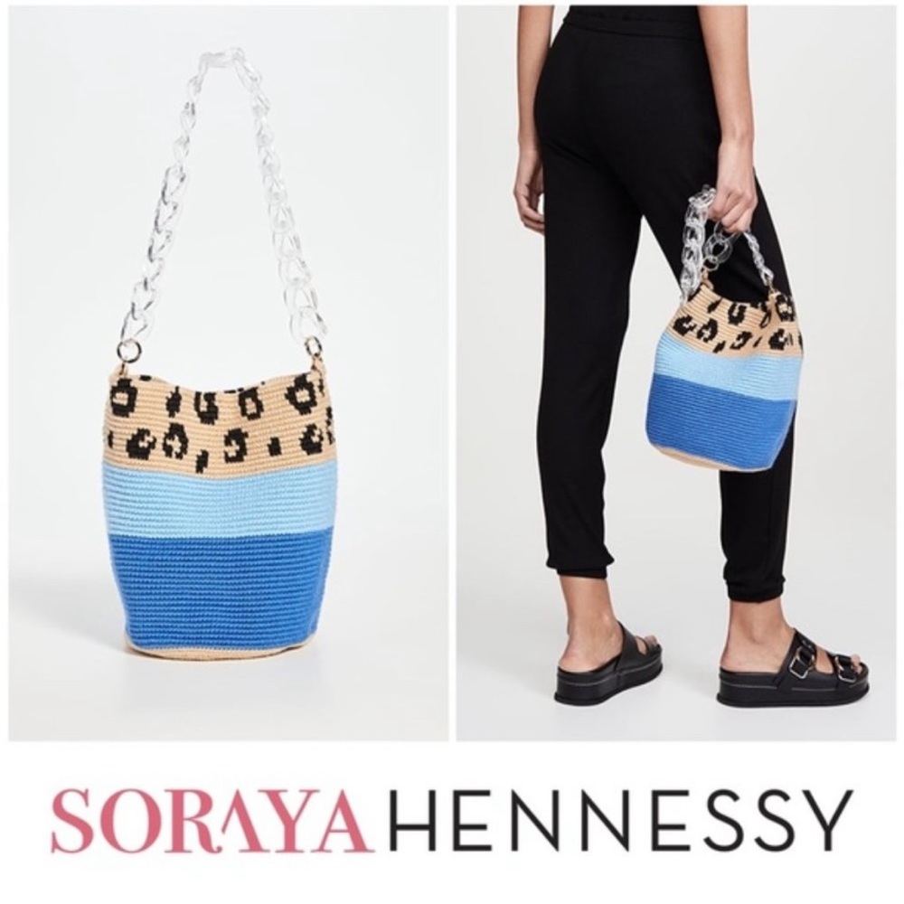 Soraya Hennessy Blue Leopard Midi Bucket Bag